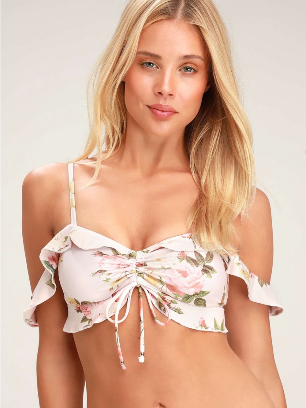 Floral Bikini Top Small Power 2 The Flower Pink Ruffle Swim Top NWT
